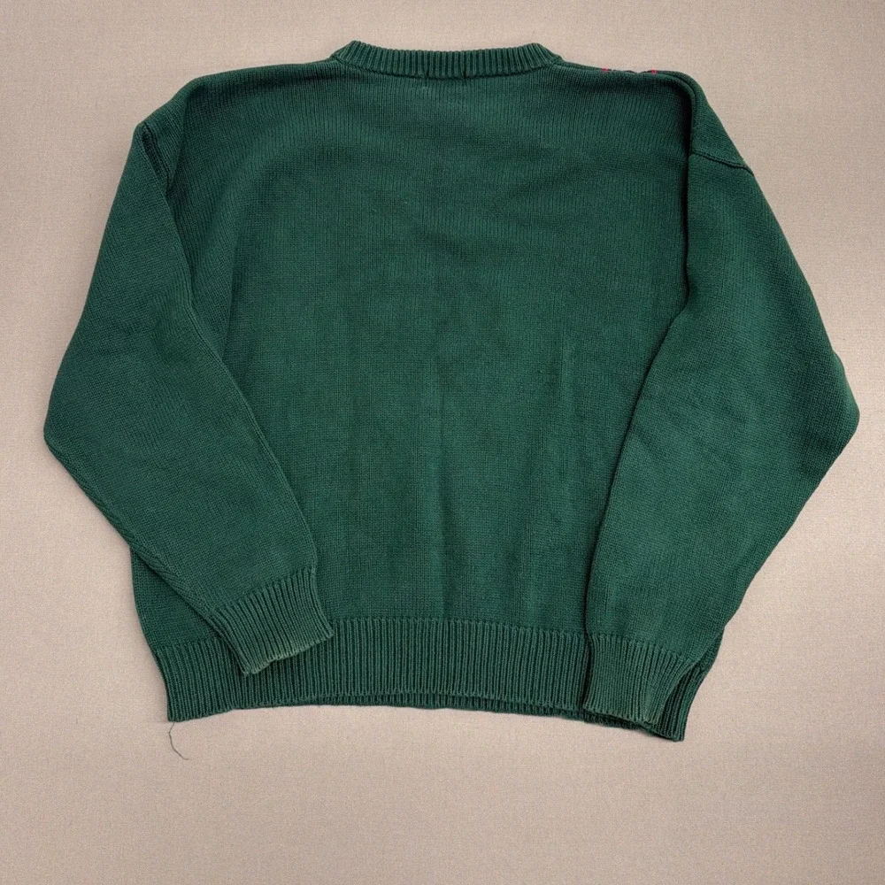 Lord & Taylor Vintage Mens Green Cable Knit Striped Cotton Crewneck Sweater XL